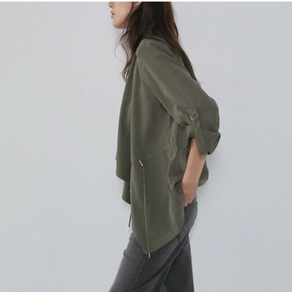 Zara Basic Waterfall Open Front Utiilty Jacket In Olive Green Size M EUC - Picture 3 of 15